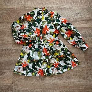 alice + olivia White Floral Button-Front Mini Dress with Green & Orange Print